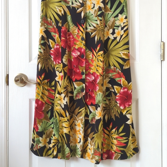 White Stag Y2K Vintage Tropical Floral Sleeveless Button Front Midi Shift Dress - Picture 7 of 12